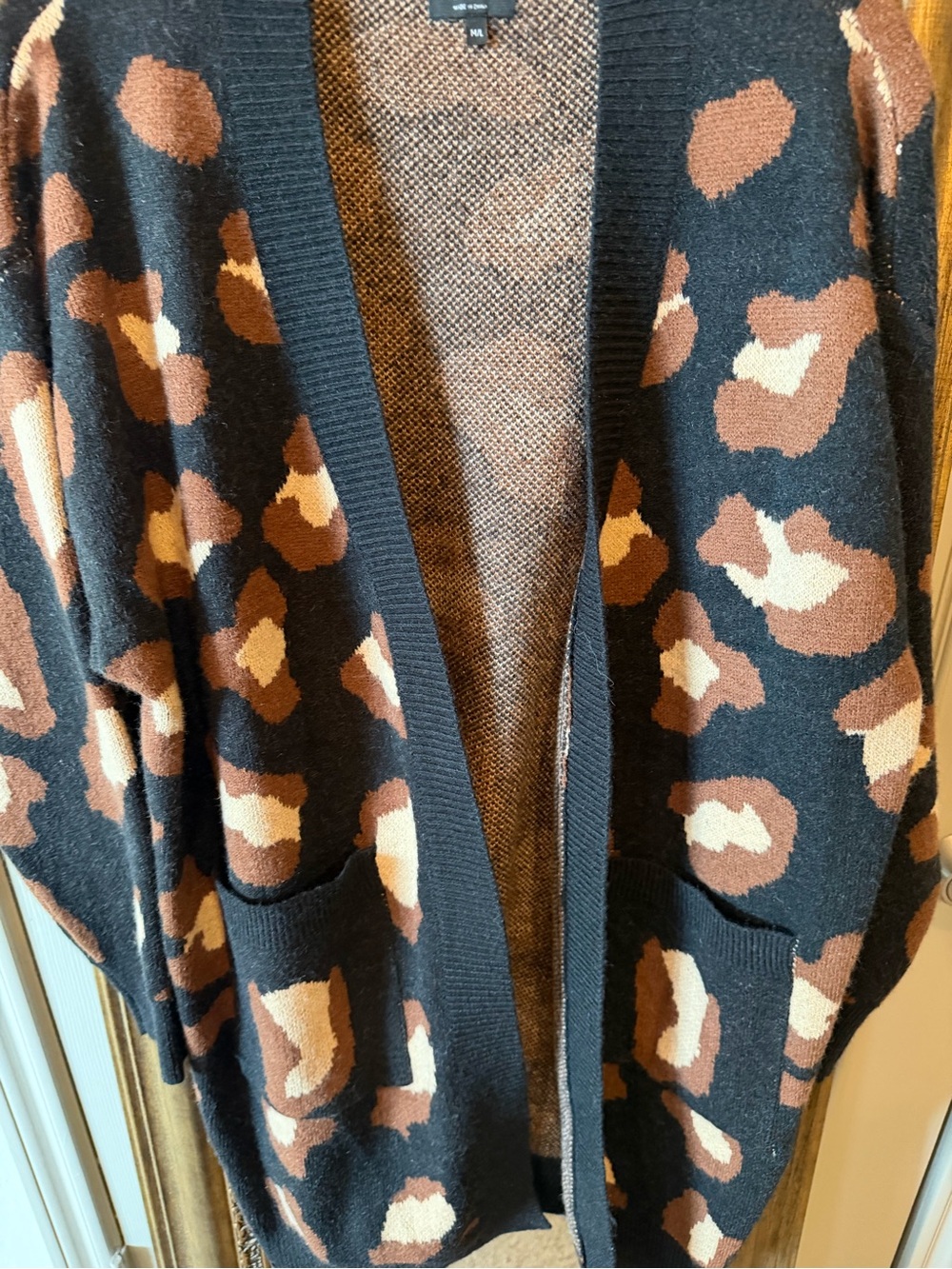 debut Black Leopard Print Open Cardigan with Brown and Cream Spots